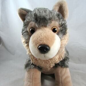 Wild Republic Stuffed Plush Gray Wolf Toy Animal 12" in Seated Pose